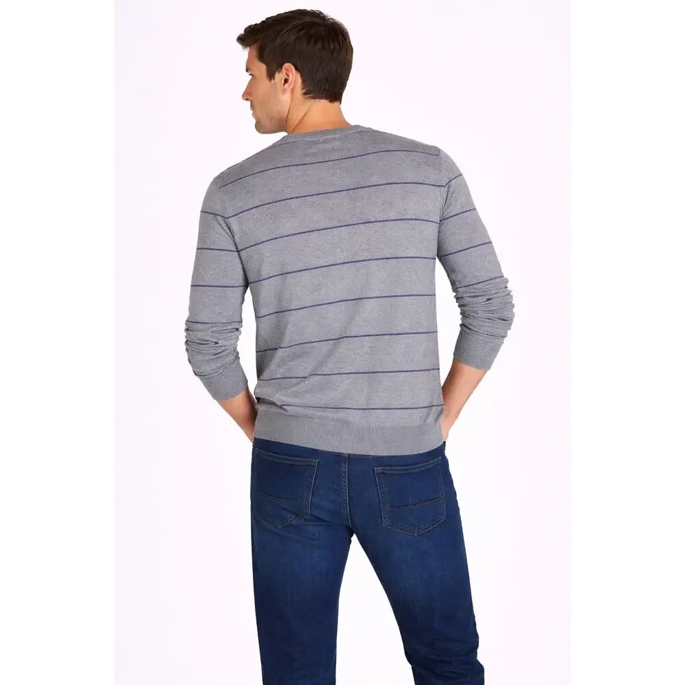 Old Navy Men's V-Neck Sweater Long Sleeve Cotton Striped Gray Size Large